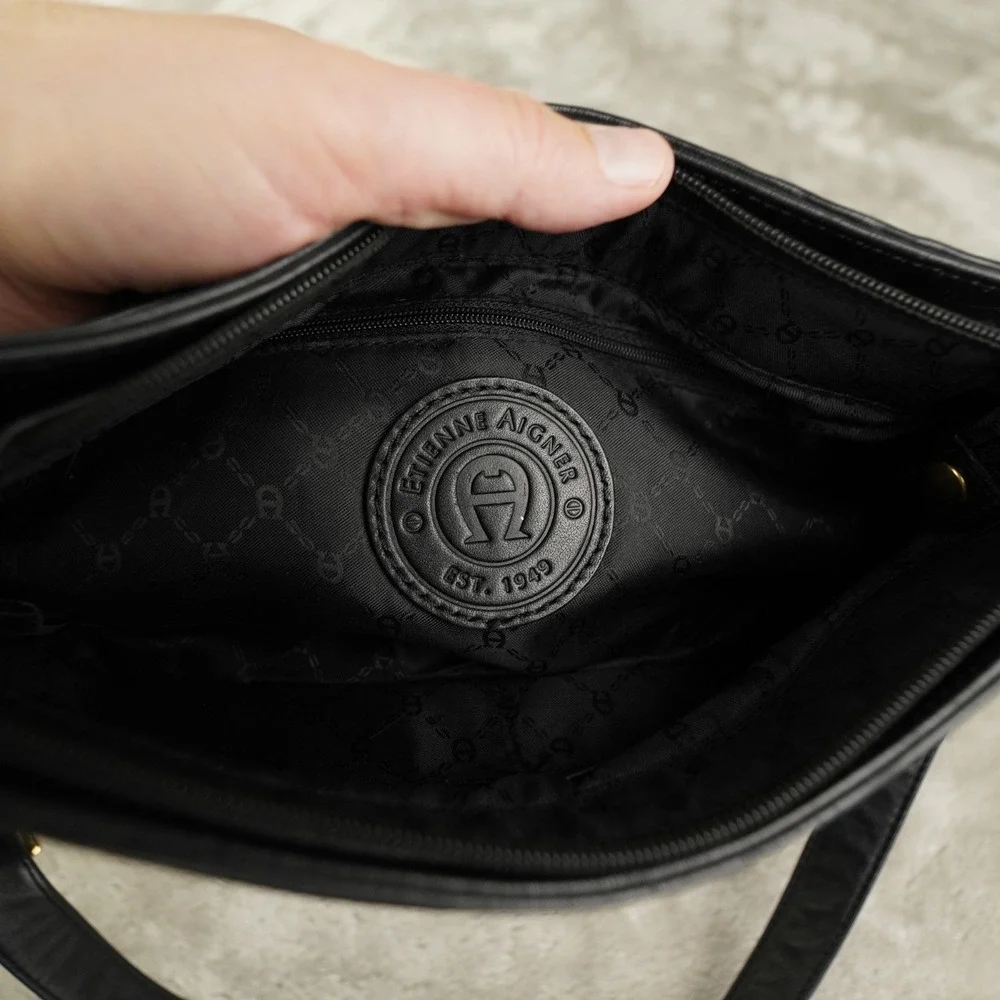 Vintage‎ Entienne Aigner Black Leather Shoulder Bag Double Compartment